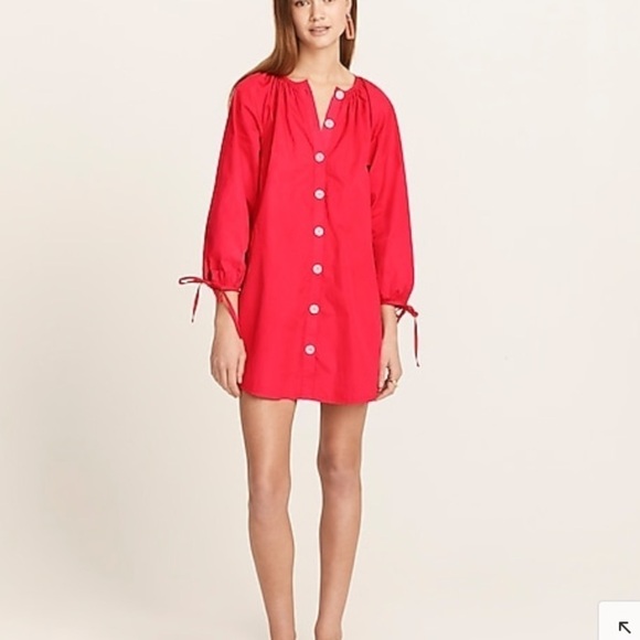 J Crew Tie-sleeve button-front dress in cotton poplin BG447 - Picture 1 of 5